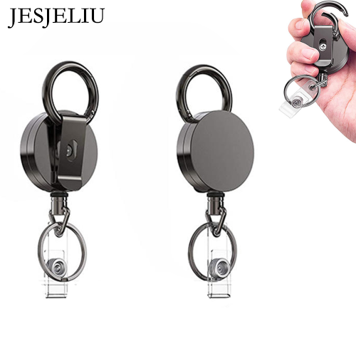 Image of Premium Retractable Metal Wire Keychain with Badge Reel, ID Lanyard, Name Tag Holder, and Outdoor Key Ring – Durable Card Holder with Smooth Recoil Mechanism