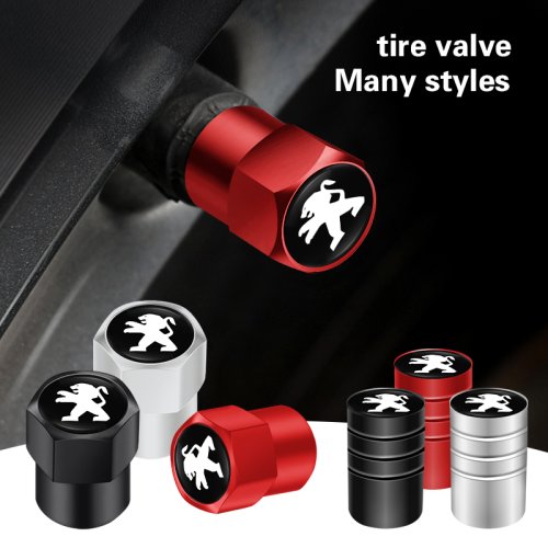 Image of 4-Piece Metal Car Wheel Tire Valve Caps Stem Covers for Peugeot 208, 3008, 308, 2008, 207, 107, 508, 406, 407, 307, 206, 301, 408, 5008, 4008