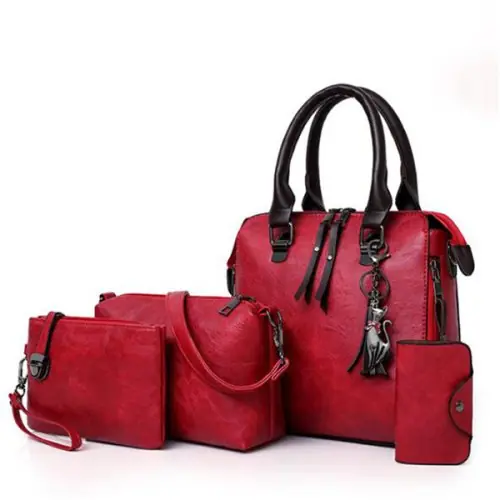 Image de Sac à Main Luxe Femme - Ensemble 4 Pièces avec Pompons