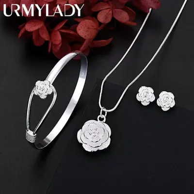 Image de Ensemble Bijoux Fleur en Argent Sterling 925 - Élégant & Rétro