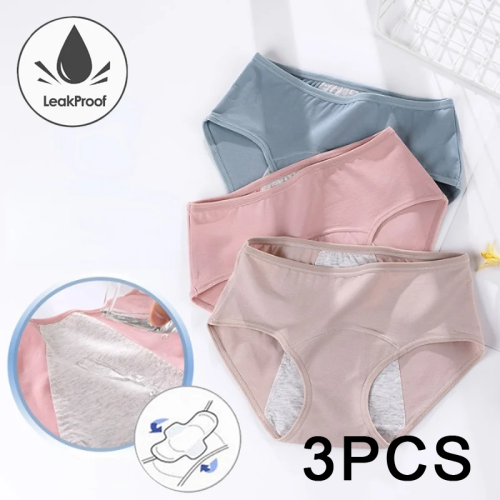 Image of Organic Cotton Menstrual Briefs for Heavy Flow – 3-Pack Leak-Proof Postpartum Underwear with Maximum Absorption