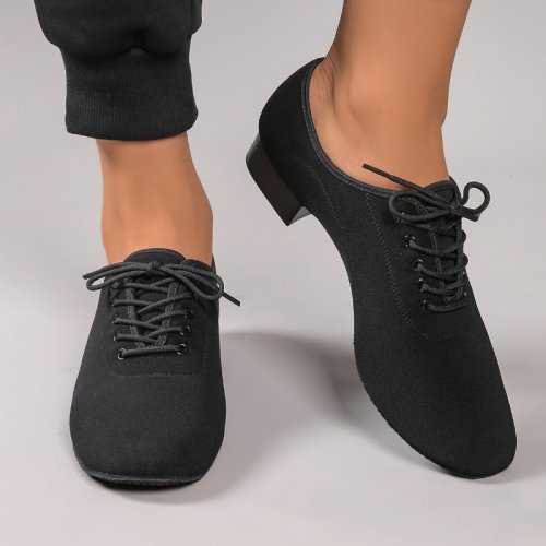 Imagen de Zapatos de Baile Latino para Hombre en Tela Elástica Negra, Suaves y Cómodos con Suela de Dos Puntos, Ideales para Danza Moderna y Estilo Urbano