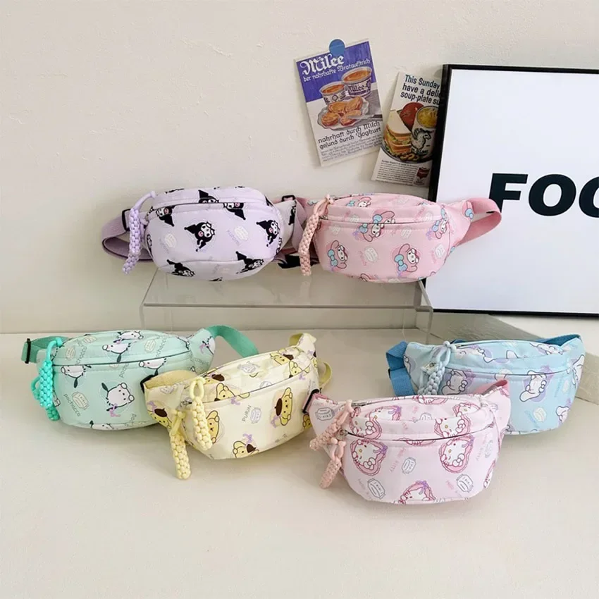 Image of Adorable Cartoon Character Adjustable Crossbody Chest Pack for Kids – Cute Hello Kitty and Cinnamoroll Design Waist Bag with Shoulder Strap for Toddlers and Children