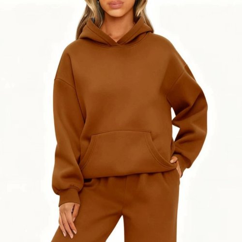 Image of Autumn Winter Casual Sports hoodie Sweatshirt Solid-color long-sleeve Women's Fashion Loose hoodie Women's tops pullover