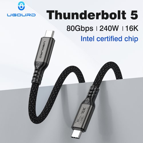 Zdjęcie Kabel Thunderbolt 5 USB-C 80 Gbps z certyfikowanym chipem, 2 m, 120 Gbps, 240 W, obsługa 16K, kompatybilny z MacBook, dysk SSD M.2, USB4 v2