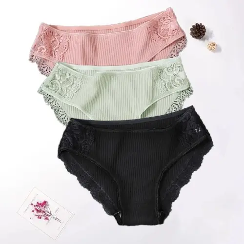 Image de Ensemble de 3 Culottes Femme en Coton Dentelle - Confort & Élégance