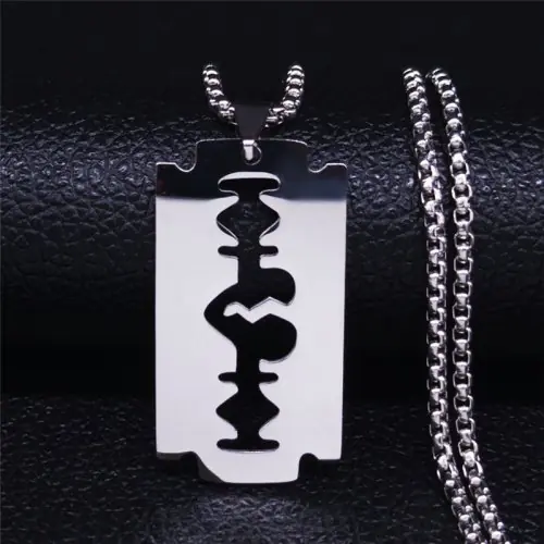 Image de Collier Gothique Lame de Rasoir - Noir & Acier Inoxydable