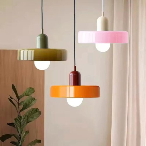 Image of Nordic Retro Glass Pendant Lamp with E27 LED Bulb – Elegant Indoor Chandelier for Living Room, Bedroom, Kitchen, and Dining Area