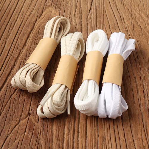 Image of Premium Flat Shoelaces for Nike Sneakers - 100cm, 120cm, 140cm, 160cm in Pure White, Beige, Off-White - Unisex Canvas Shoe Laces for All Styles