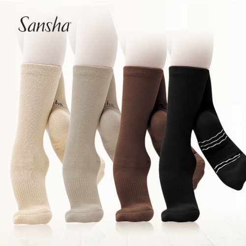 Immagine di Calzini da Ballo Sansha in Cotone Morbido e Traspirante, Mezzo Lungo per Yoga, Fitness, Danza e Allenamento in Palestra