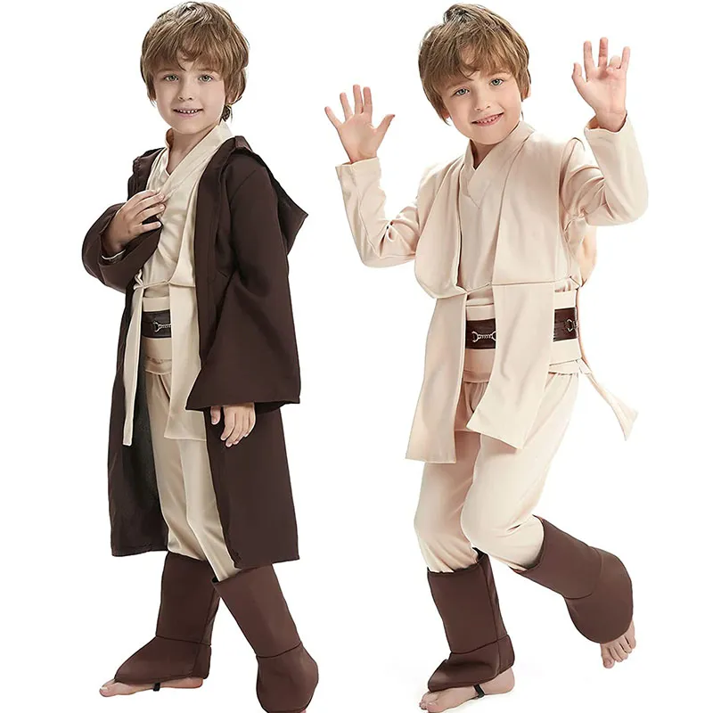 Imagen de Disfraz de Obi-Wan Kenobi para Niños - Traje de Guerrero Jedi con Capa y Capucha, Ideal para Cosplay y Fiestas de Halloween