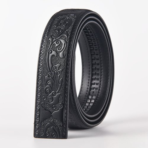 Afbeelding van Echte Leren Herenriem van 3,5 cm Breedte met Automatische Gesp – Luxe Koeienhuid in Zwart en Koffiekleur, Hoogwaardig & Comfortabel