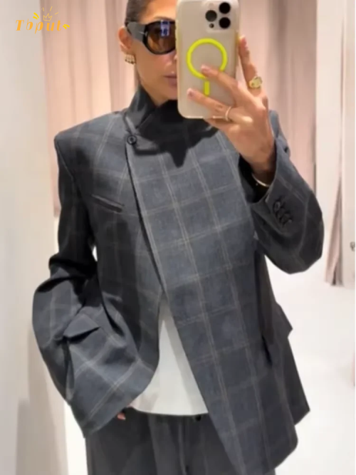 Afbeelding van Stijlvolle Geruite Blazer Jas voor Vrouwen