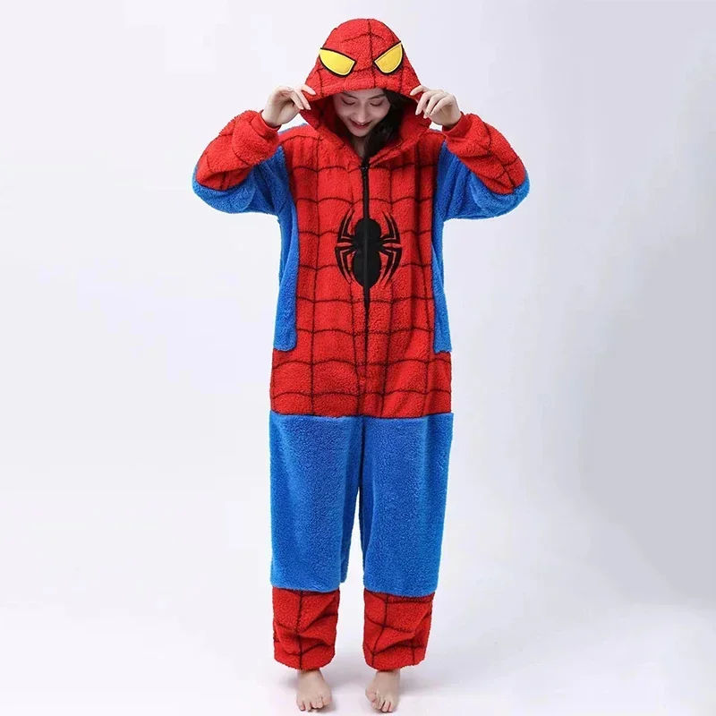 Afbeelding van Spider-Man Cosplay Pyjama voor Volwassenen - Flanel Jumpsuit met Capuchon, Comfortabele Nachtkleding voor Mannen en Vrouwen