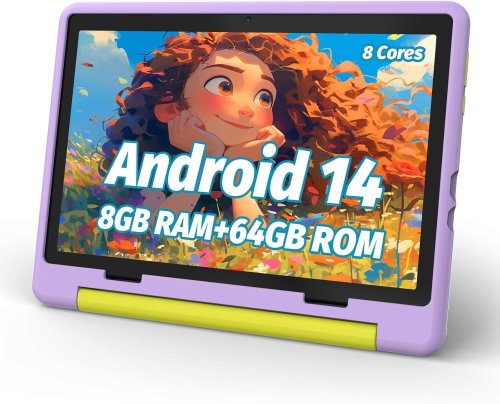 Immagine di Tablet Android 15 per Bambini 10 Pollici con 8 GB RAM, 64 GB di Memoria Interna Espandibile a 1 TB, 8 Core, Custodia Protettiva e Controllo Parentale Incluso