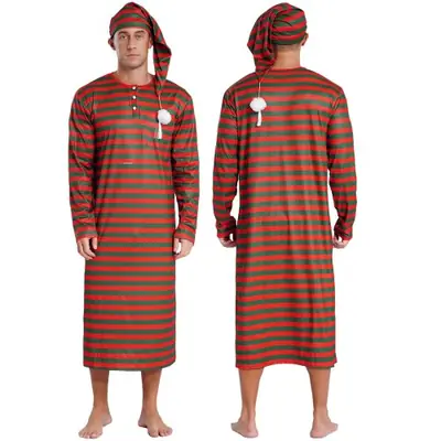 Image de Pyjama Homme Confortable à Rayures avec Bonnet