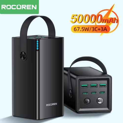 Immagine di Power Bank da 50000 mAh con Ricarica Rapida 22.5W USB-C, Torcia Integrata e Batteria Esterna Portatile per iPhone 16, 15 e Dispositivi Android