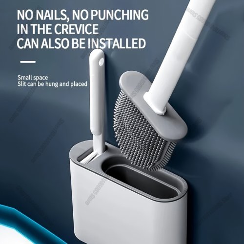 Immagine di Scopino WC con Capelli Morbidi in Silicone Senza Spazzola – Pulizia Profonda ad Angolo Morto, Montaggio a Parete, Ideale per Bagno e Toilette