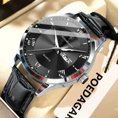 Image de Montre Homme Cuir Élégante avec Date et Lumineuse