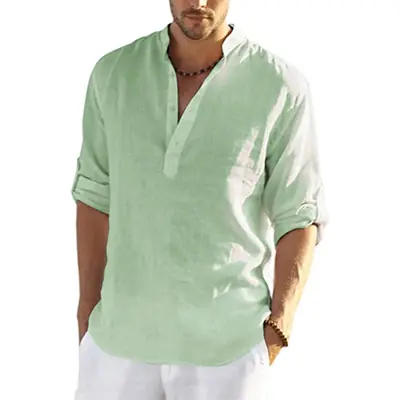 Image de Chemise Homme Coton Lin Col Montant - Style Plage Été