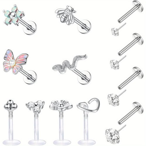 Bild von Drperfect 16G Chirurgenstahl Forward Labret Helix Ohrringe für Frauen in Lippenringen Tragus Medusa Conch Monroe Piercings Schmuck