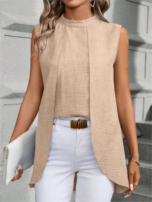 Image de Chemise Femme Col Rond Sans Manches Élégante 2024