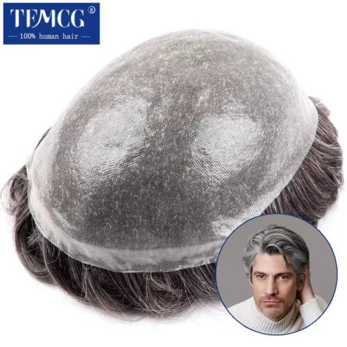 Image of Natural Looking Double Knotted Toupee for Men with 0.06-0.08mm PU Hairline, 100% Human Hair System Unit – Premium Male Hair Prosthesis