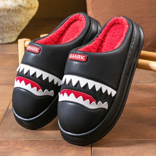 Image of Warm Platform Slippers Men PU EVA Memory foam Soft Shark Cute Design Comfortable Non Slip House Shoes High Quality