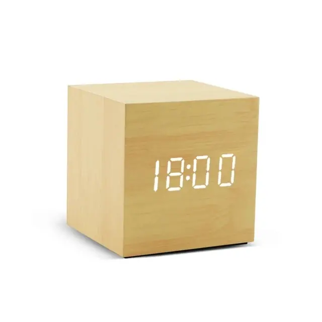 Image de Réveil Numérique en Bois Élégant avec Affichage LED