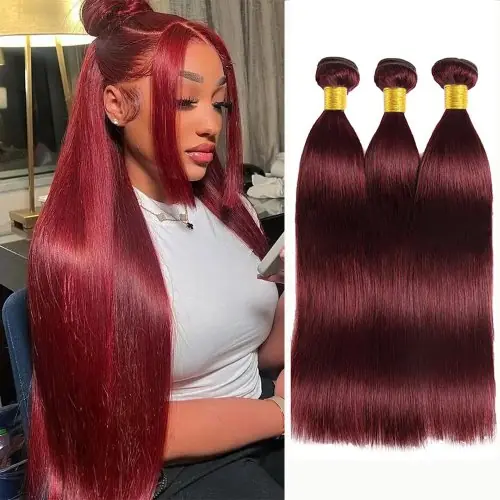 Image de Cheveux Humains Remy 12A - Paquets Rouges Bordeaux