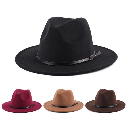 Imagen de Sombrero Fedora Retro de Fieltro de Lana Sintética con Alas anchas y Cadena Metálica para Hombre y Mujer, Ideal para Otoño e Invierno