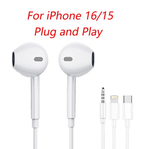 Imagen de Auriculares con Cable Originales para iPhone 17, 16, 15, 14, 13, 12, 11, Pro Max, 7, 8 Plus, XR, iPad – Conectores Lightning y USB-C, Jack 3.5 mm