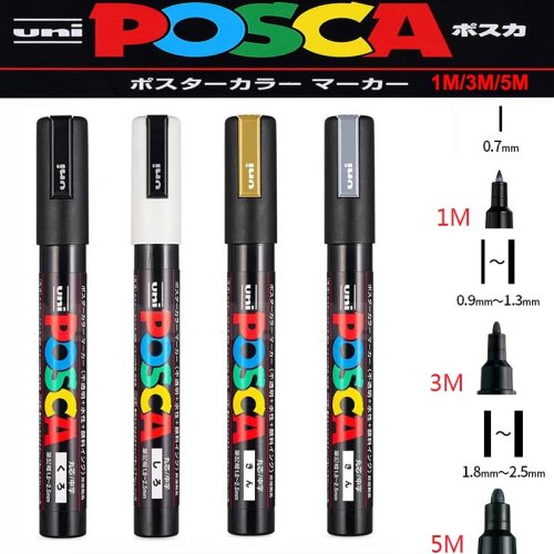 Afbeelding van 1/2pcs Uni Poscas Acryl Markers PC-1M-3M-5M Permanente Waterdichte Art Pennen Graffiti Marker Reclame Poster tekengereedschappen
