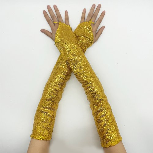 Image of Women Vintage Fingerless Sequins Gloves Cosplay Party 50cm Long Hook Finger Sexy Mittens Nightclub Stage Performance Accessories