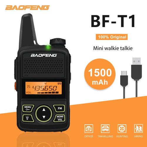 Image of Baofeng BF-T1 Mini Walkie Talkie – 5W UHF 400-470MHz Portable Two-Way Radio with 1500mAh Battery, 20 Channels, Compact Design for Kids and Outdoor Adventures