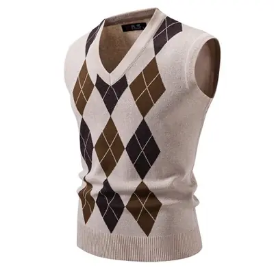 Image de Gilet Tricoté Sans Manches Homme - Col V Géométrique