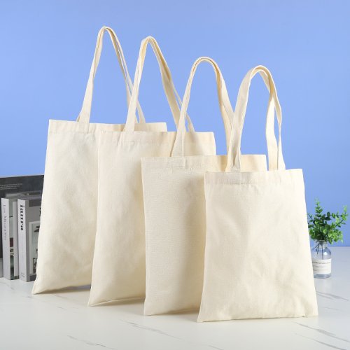 Afbeelding van Grote Capaciteit Canvas Schouderhandtas – Opvouwbare, Milieuvriendelijke Katoenen Draagtassen met Herbruikbare DIY Optie, Ideaal als Boodschappentas in Beige en Wit
