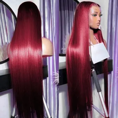 Image de Perruque Lace Front Rouge Bordeaux Naturelle