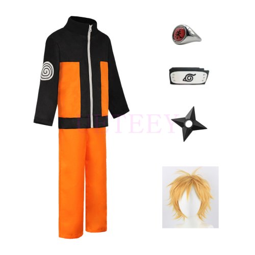 Image of Naruto Shippuden Uzumaki Naruto Cosplay Costume Set - Ninja Uniform Jacket and Pants for Kids and Adults - Halloween, Party, Anime Cosplay Outfit