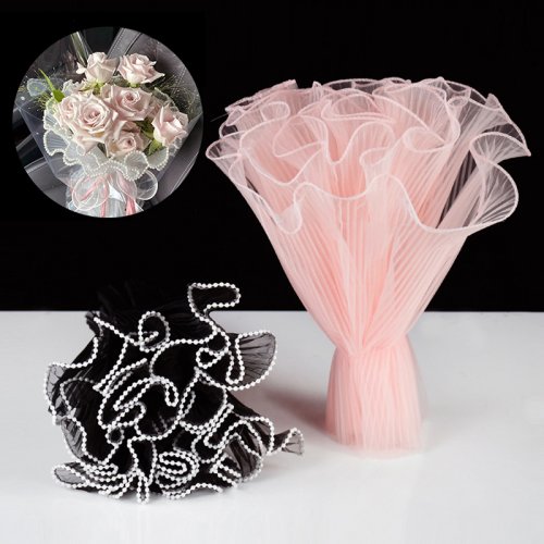 Image of Eco-Friendly 4-Yard Natural Flower Wrapping Wave Yarn Rose Bouquet Packaging Paper with Lace Mesh – Handmade Gift Wrap for Weddings, Parties & Special Occasions