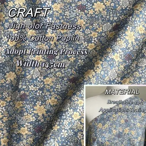 Image de Tissu Imprimé Bleu Aurore - 145x50cm - Coton 100% pour Robes Enfants