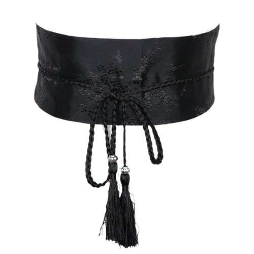 Immagine di Cintura Hanfu Tradizionale per Abbigliamento Cinese della Dinastia Han con Motivo Floreale Dipinto a Inchiostro e Nappe Decorative