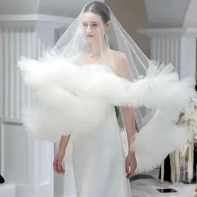 Image de Voile de Mariage en Tulle à Volants - Élégance Simple