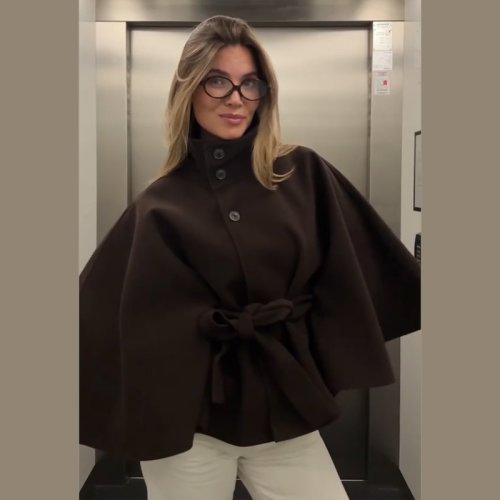 Afbeelding van Stijlvolle Vintage Ponchojas met Riem en Knopen voor Vrouwen