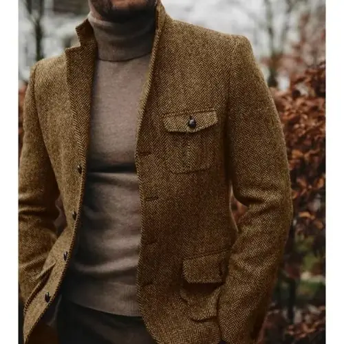 Image de Blazer homme tweed à chevrons, veste élégante automne-hiver
