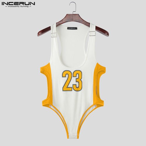 Imagen de INCERUN, monos para hombre con estampado de almazuela, peleles sin mangas calados para hombre, ropa de calle, mono informal de entrenamiento a la moda Sexy para hombre