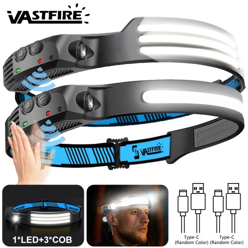 Imagen de Linterna Frontal LED con Inducción y Batería Recargable por USB, Impermeable para Camping, Pesca y Trabajo en Exteriores
