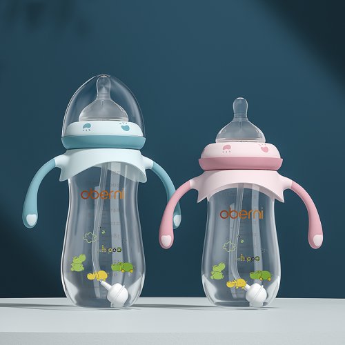 Image of Natural Breast-Like Silicone Baby Bottle with Anti-Colic Design and Straw Handle for Easy Feeding