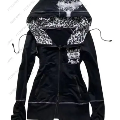 Image de Sweat à Capuche Gothique Y2K Léopard & Crâne