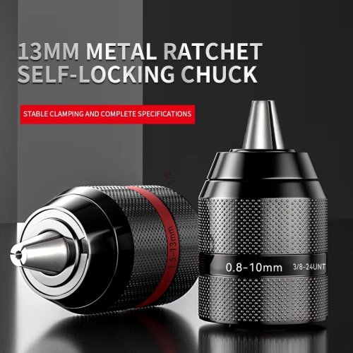 Image of Keyless Drill Chuck Quick Change Conversion Adapter with 1/2" and 3/8" UNF Mount, Compatible with 2-13mm, 0.8-10mm Drill Bits – Self-Tightening Screwdriver Drill Bit Chuck for Power Tools